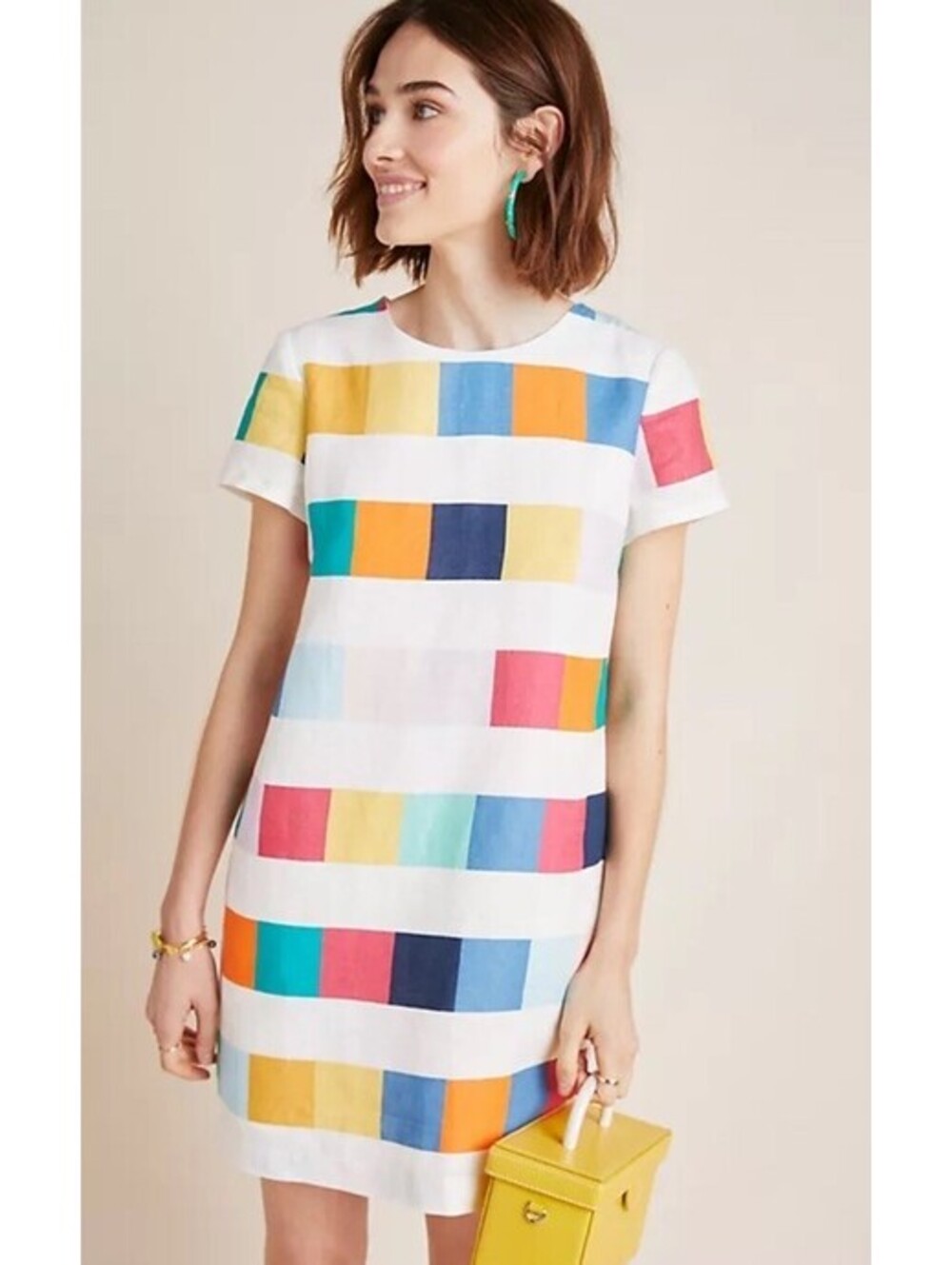 COREY LYNN CALTER Clare Geometric Print 100% Linen Shift Dress Small $188